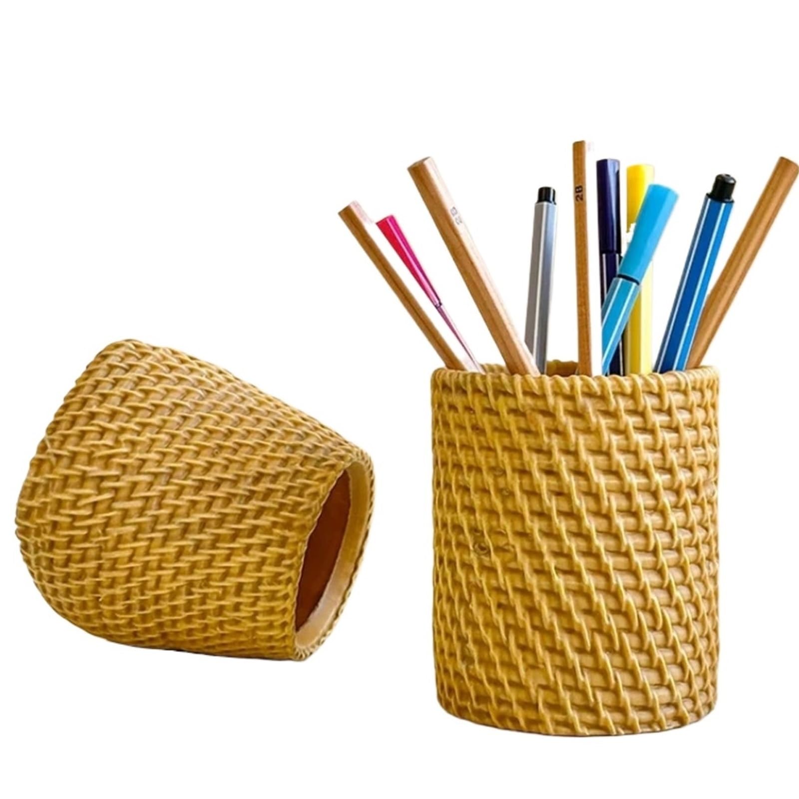 ZNJAMN 1set 2pcs Versatile Woven-Look Round Basket - for Pens, Flowers & Storage for pens