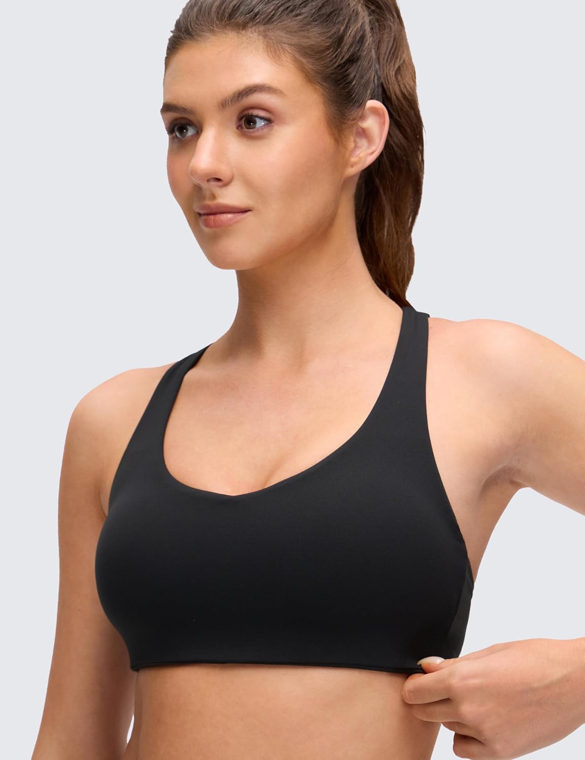 CRZ YOGA Butterluxe Multi-Strap Cross Back Sports Bras for Women - V Neck Padded Strappy Wireless Yoga Top