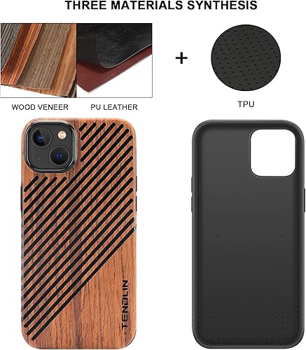 Miniatura 9 de TENDLIN Funda magnética compatible con iPhone 15 Pro Max, diseño exterior de grano de madera, funda híbrida de TPU (compatible con MagSafe) sándalo