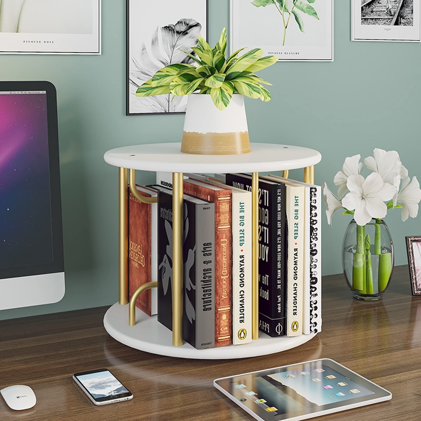 Półki na książki i regały na biurko Obrotowy regał na książki Okrągły stojak Biurko Przechowywanie Akcesoria na biurko Klasyfikacja Regał do przechowywania Regał ekspozycyjny Półki do