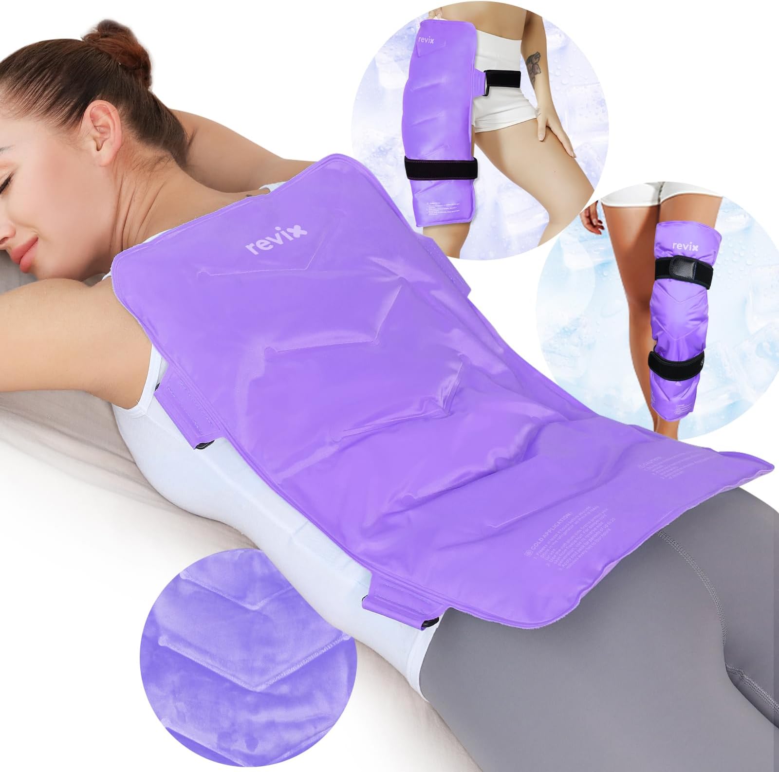 Extra-Large Back Ice Pack, Reusable Gel Cold Compress Wrap for Full Back Relief, Ideal for Muscle Pain, Tiredness, Recovery, and Sore Muscles – Adjustable Straps, Purple