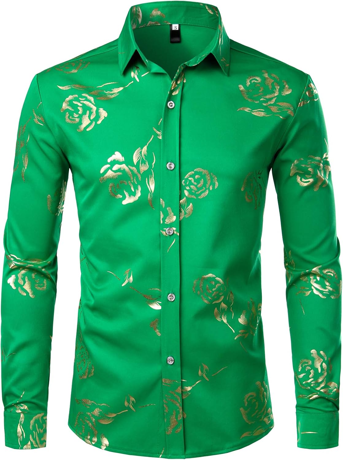 ZEROYAA Mens Hipster Gold Rose Printed Slim Fit Long Sleeve Dress Shirts/Prom Performing Shirts at  Men’s Clothing store