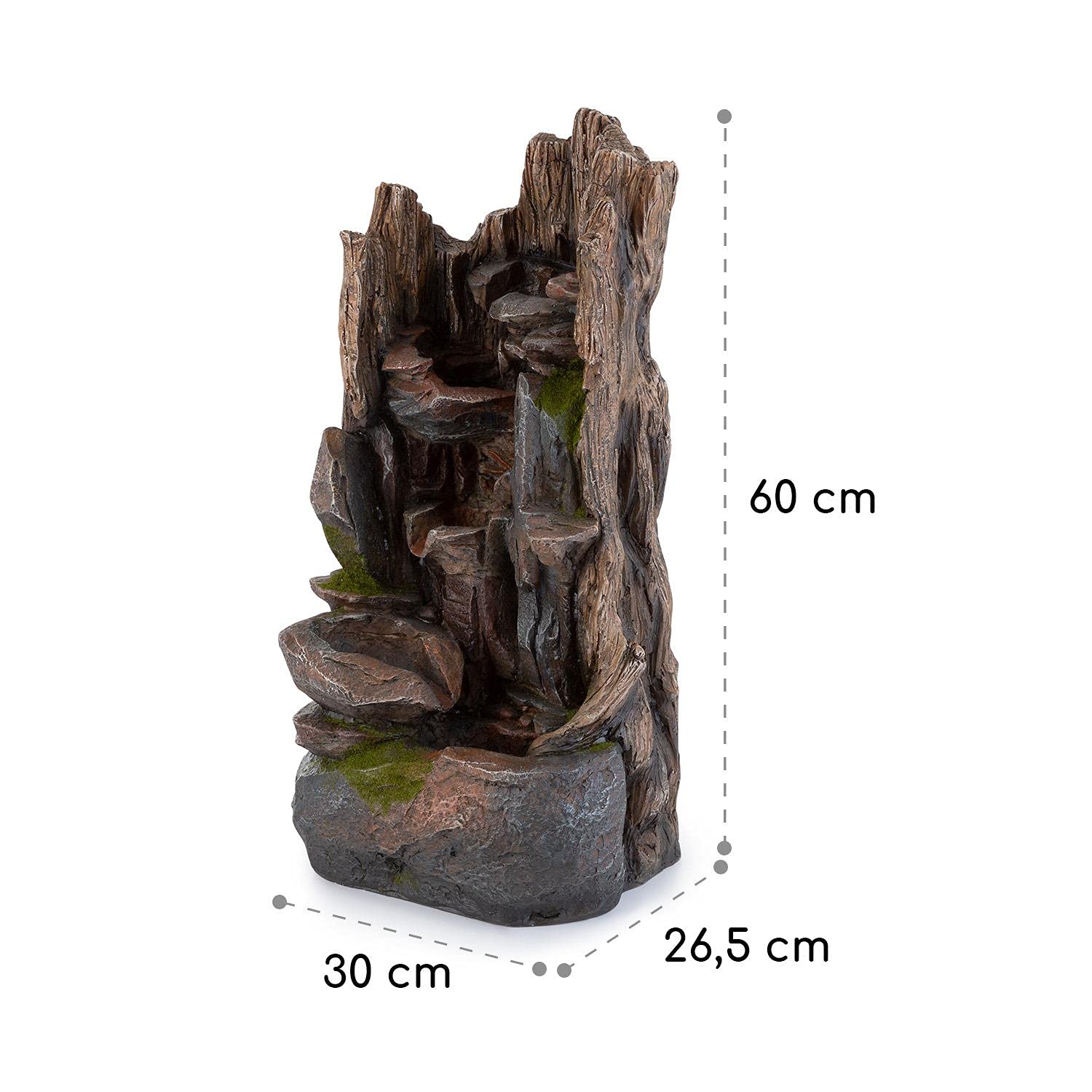 Blumfeldt Mystic Tree - Fontana Solare, incl. Pannello Solare, Batteria agli Ioni di Litio (Durata ca.5h), Luce LED, Polyresina, Resistente al Gelo, al Chiuso e all'Aperto, Effetto Legno