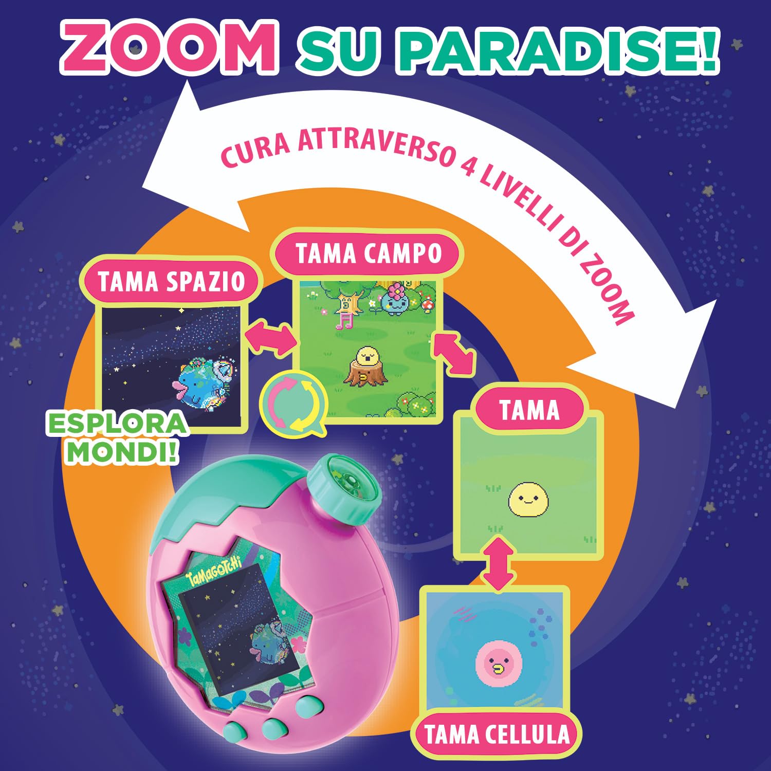 TAMAGOTCHI Bandai Paradise Acqua - Animale Virtuale da accudire Giocattolo Interattivo in italiano, rotella di zoom - Modello Acqua Blu - Giocattolo per Bambini dai 6 anni in su - 43422