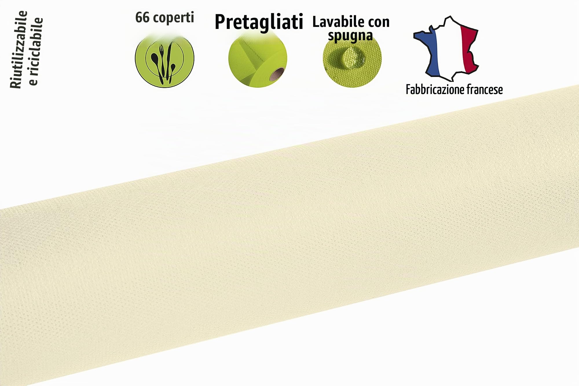Pro Nappe - Cod. R782002I - Tovaglia monouso in tessuto non tessuto Spunbond - Rotolo 1,20 x 20 Mt - Materiale antistrappo, idrorepellente e facile da pulire - Avorio