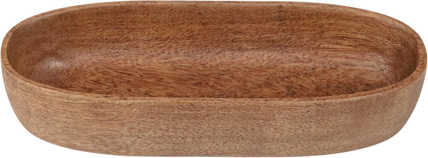 Long Wooden Boat Bowl, 8.7 x 1.8in Large Capacity Handcrafted Rustic Wood Bowl for Serving Salad Bread Fruit Dough Snacks, Multipurpose Oval Centerpiece Tray for Kitchen, Coffee Table & Home Decor