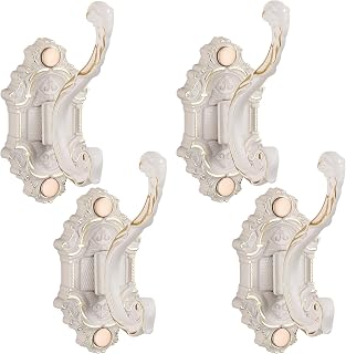 Antique White Vintage Coat Hooks Heavy Duty Wall Mounted Vintage Hooks for Wall Towels, Keys & Purse-Rust Resistant & Easy Installation Kit Included (4, Ivory White)