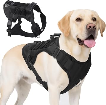 Tactical Dog Harness for Medium and Large Dogs, No Pull Dog Harness with Handle, Heavy Duty Adjustable Pet Harnesses Vest for Dogs Training and Walking, Easy Control & Escape-Proof (Black, M)