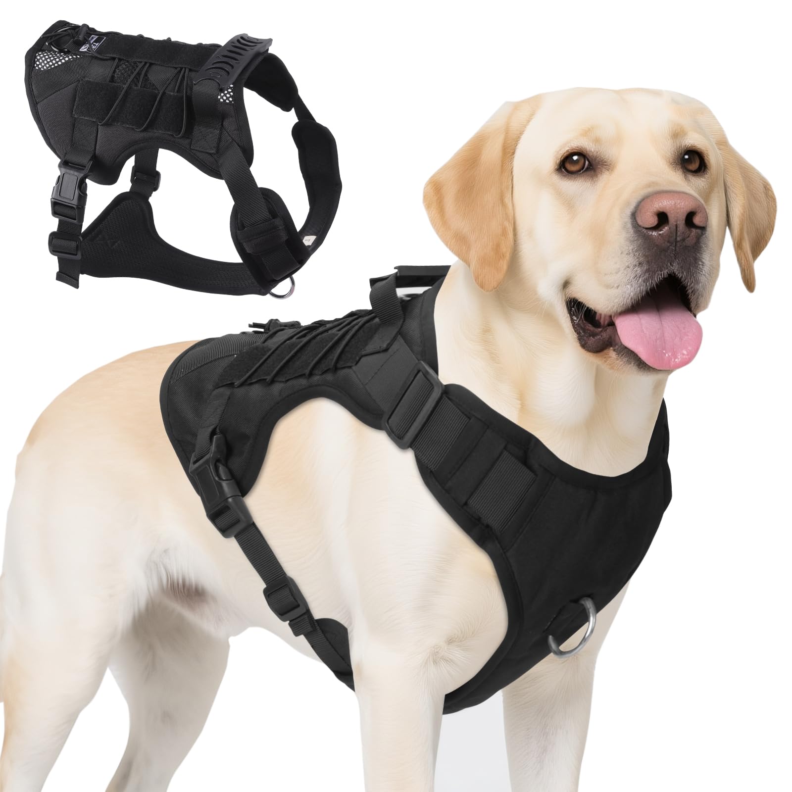 AKOFIC Tactical Dog Harness for Medium and Large Dogs, No Pull Dog Harness with Handle, Heavy Duty Adjustable Pet Harnesses Vest for Dogs Training and Walking, Easy Control & Escape-Proof (Black, M)