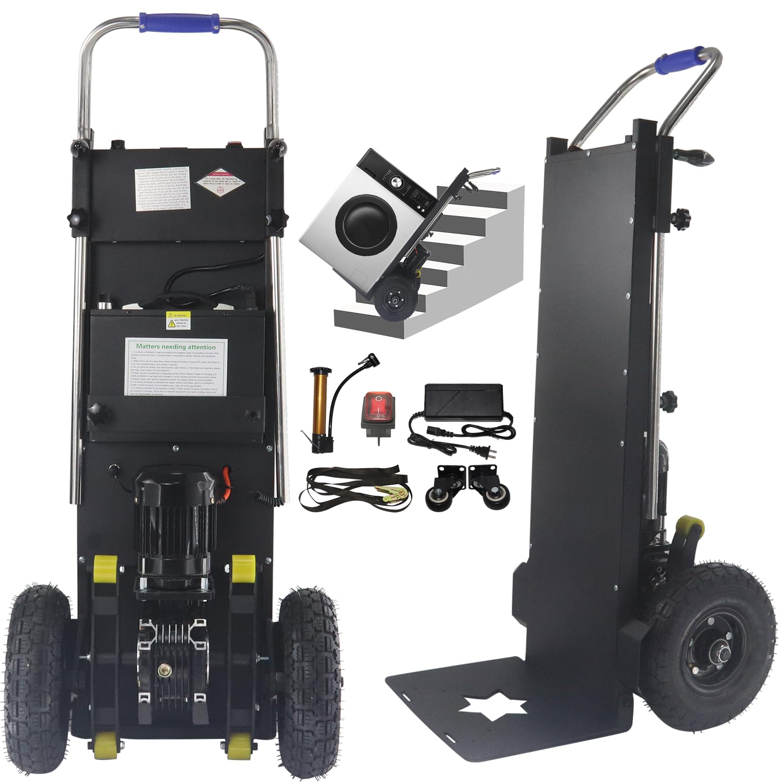 NPLJIKE Electric Stair Climbing Hand Trucks Cart Easy Up/Down with Solid Rubber Tires, 1200 W 880lb Max Load for Moving Warehouse Logistics Distribution 24Ah (Black)