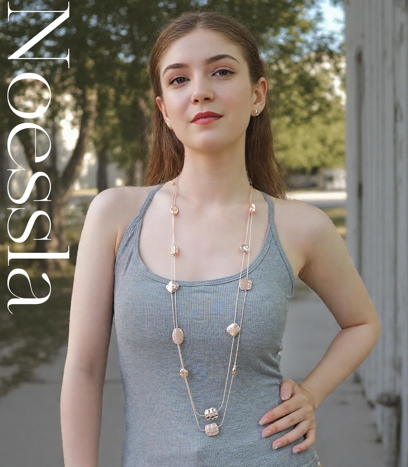 Noessla Long Gold Necklace for Women Long Beaded Chain Necklace Costume Jewelry Gifts for Women Trendy - Image 3