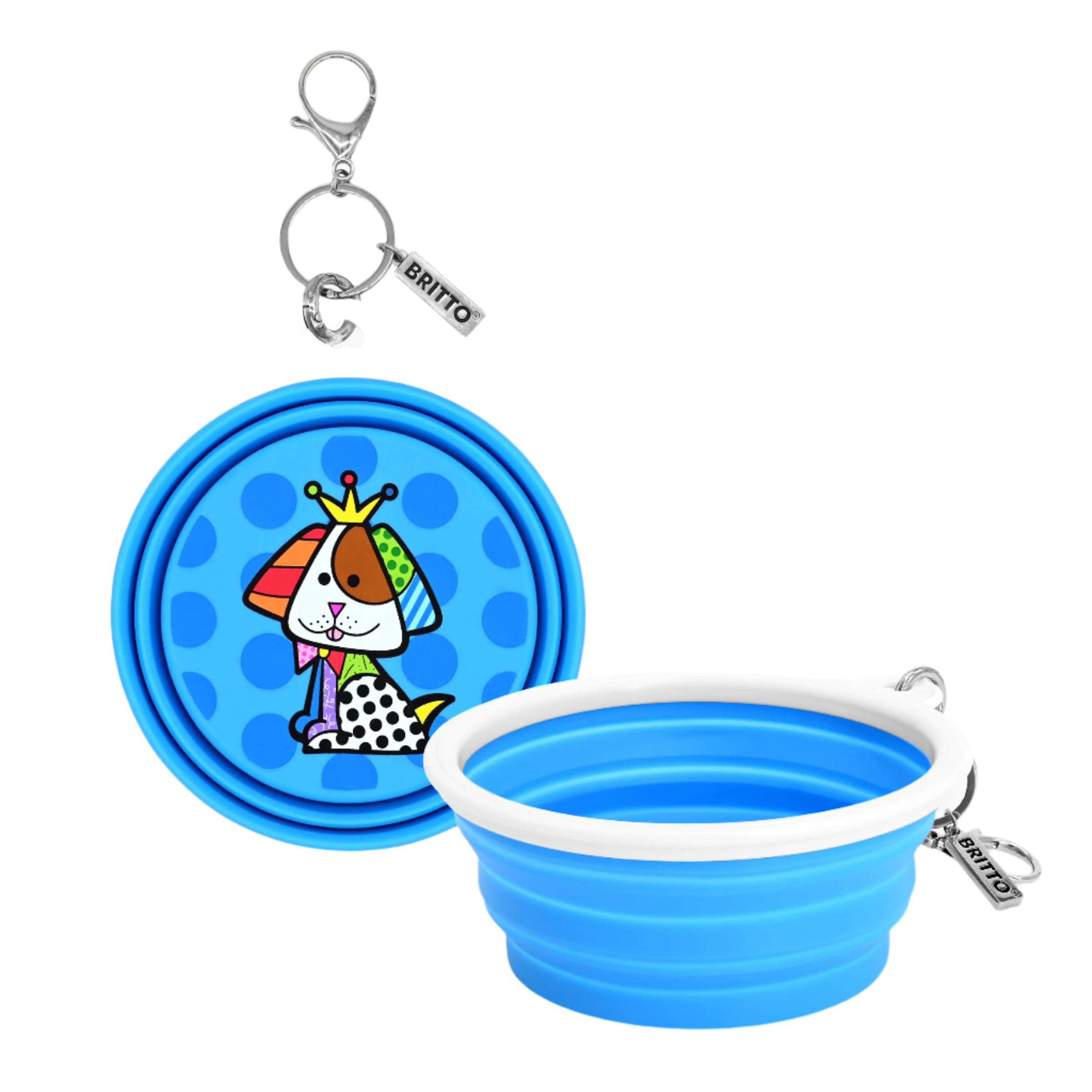 Britto Travel Pet Bowls - Collapsible Dog Bowls for Dog Travel & Cat Travel, Portable Water Bowl for Dogs Cats, Pet Foldable Feeding Watering Dish for Traveling Camping (Royalty Dog Design)