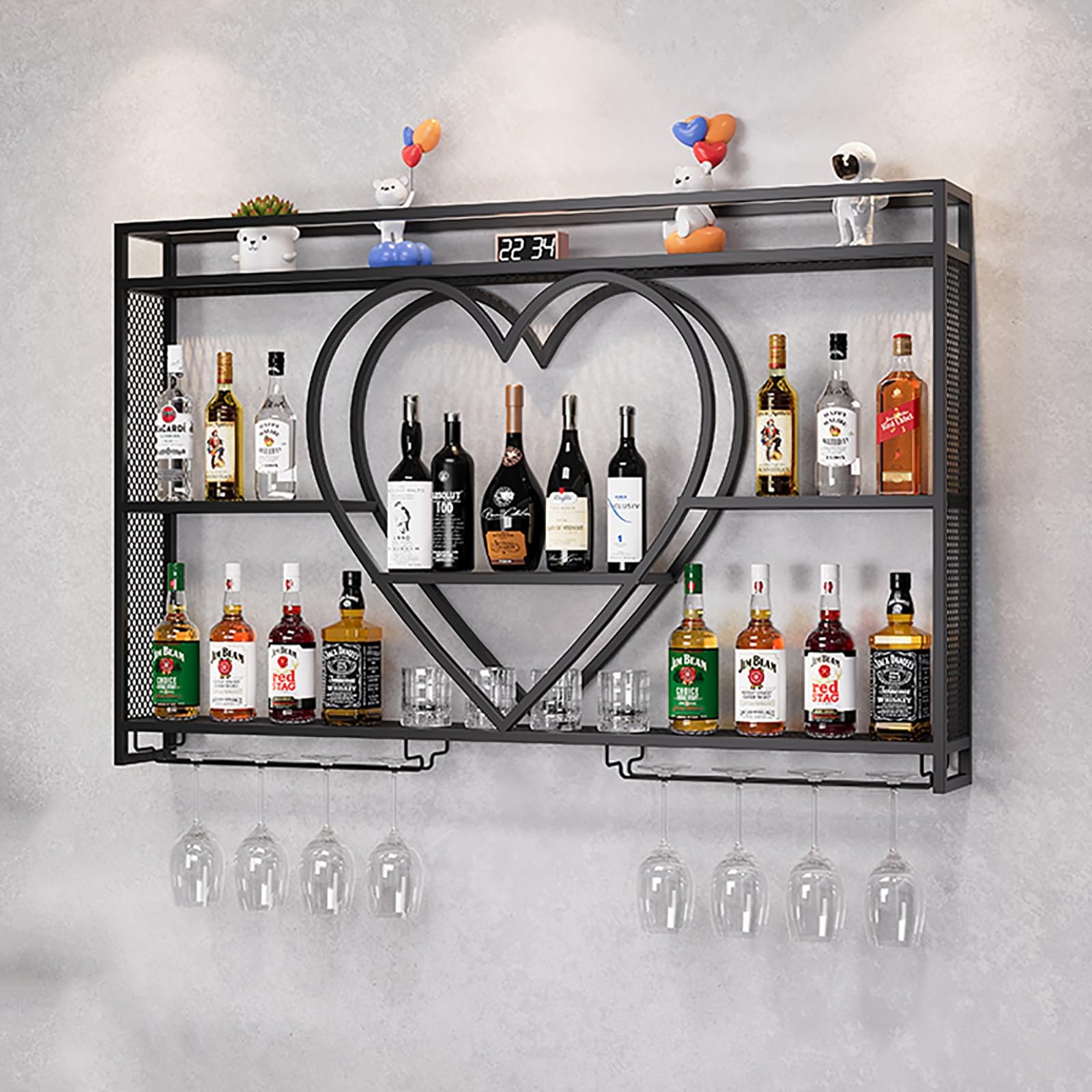 Support de verre à vin et casier mural en métal pour étagère bar