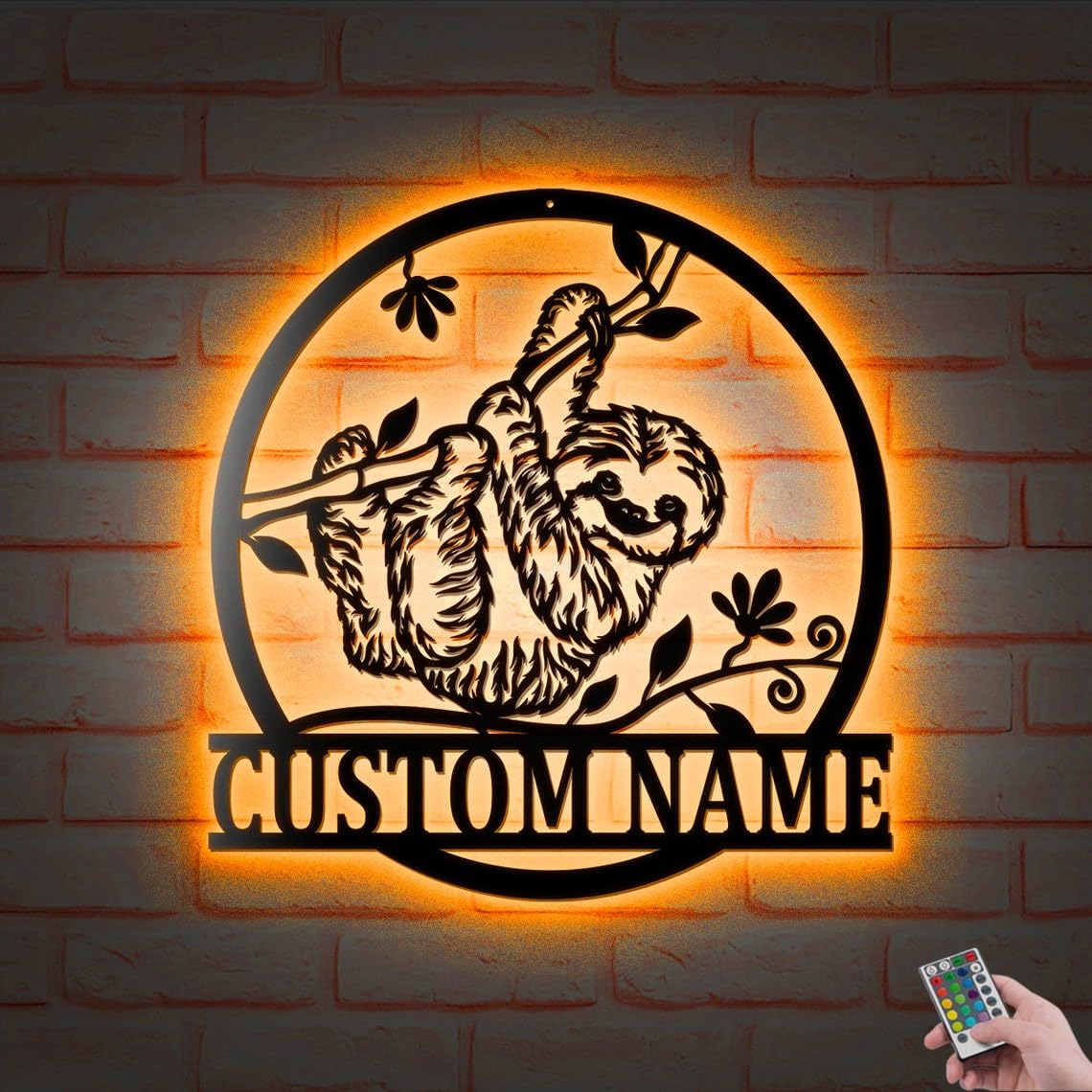 Sloth Personalized Metal Wall Art With Led Lights, Custom Sloth Name Decoration for Home Sloth Lover Outdoor Home Decor Father's Day Gift