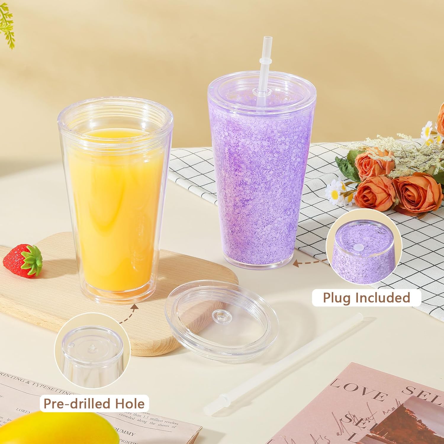 16 Oz Acrylic Kids Snowglobe Tumbler, 8 Pack Pre-Drilled Double Wall Plastic Snow Globe Cup for Glitter Snow Globe Diy - Image 3