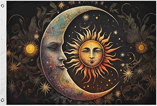 Sun Moon Face Flag for Outdoor 24” x 36” Double Sided Funny Cute Flags UV & Fade Resistant Flag Banner Garden Home Decor with 2 Brass Grommets