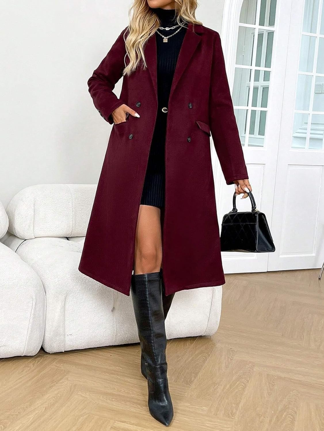 Womens Fashion Trench Outwear Elegant Double-Breasted JacketCoat Jacket Coat