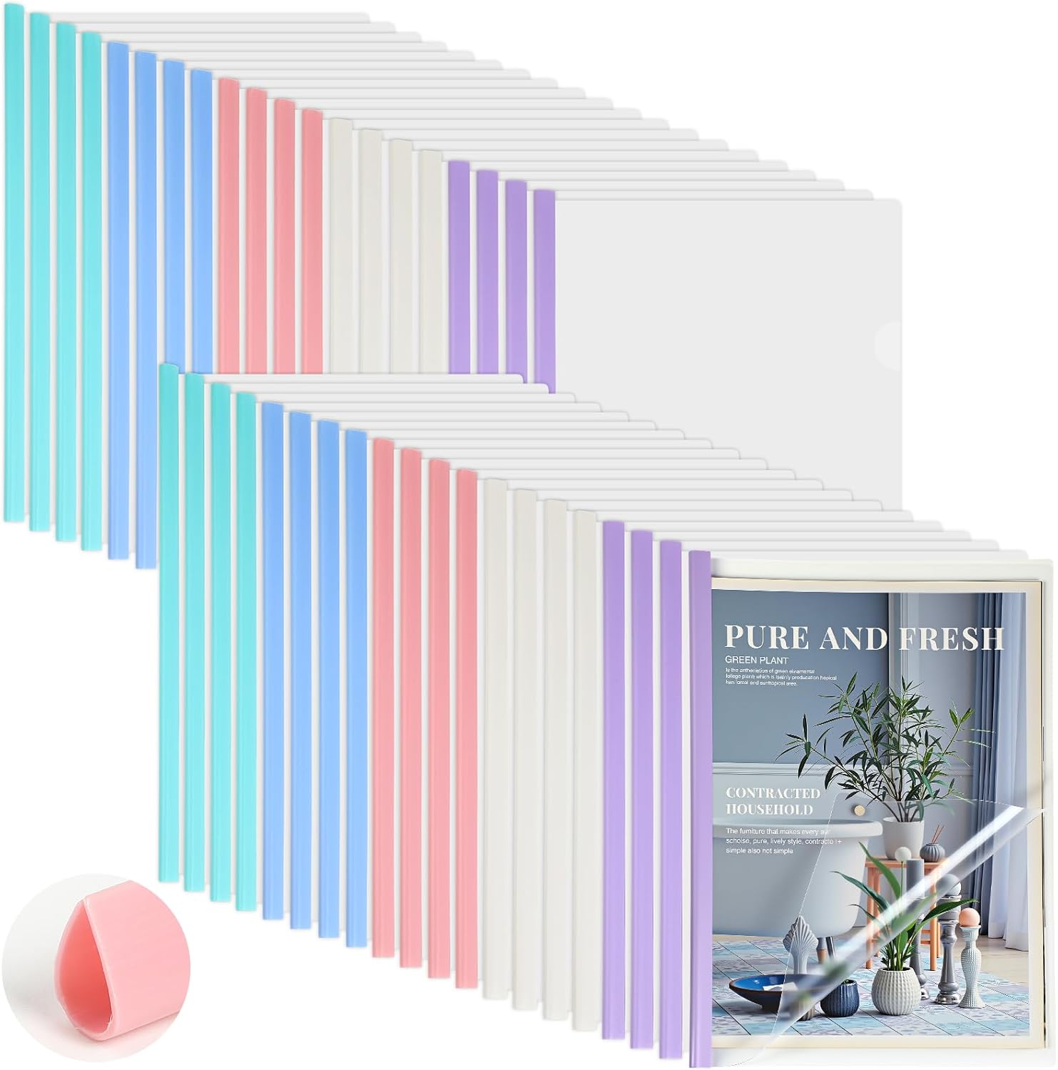 Mimorou 100 Pcs Clear Report Cover with Sliding Bar 50 Sheet Capacity Presentation Binder Transparent Resume Folder Plastic Folder for File Report School Office(Elegant Color,Water Drop)