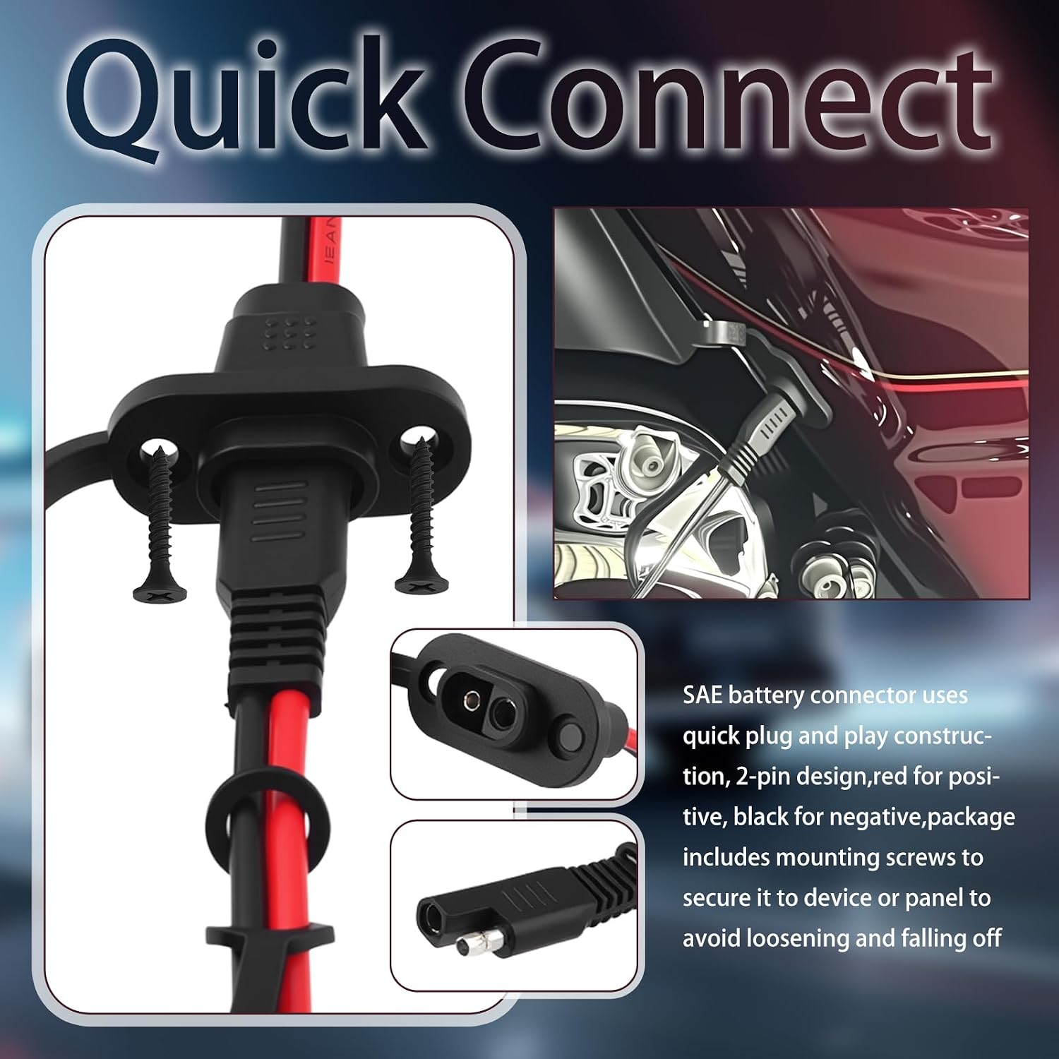 2PCS 1Ft 12AWG SAE Connector Harness with Dust Cap image 4