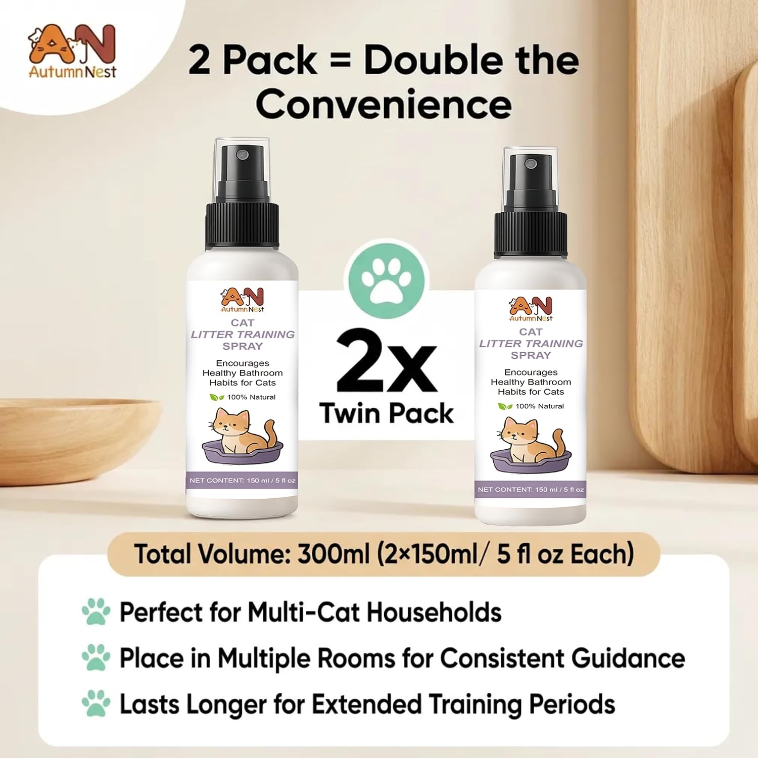 Cat Litter Training Spray, 2 Pack (300ml Total) – 150ml Each Natural Attractant for Cats & Kittens – Helps Guide Proper Litter Box Use – Indoor Toilet & Litter Box Training Aid
