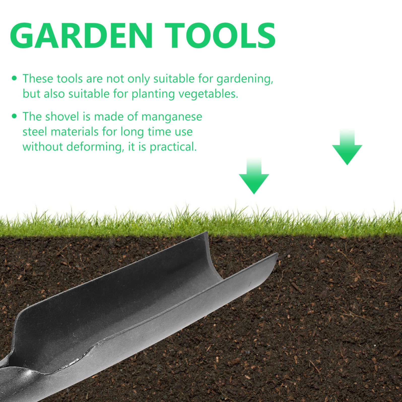 Pala da Giardinaggio in al Manganese Rinforzato per Scavare e Piantare, Attrezzo da Giardino Manico Ergonomico per Domestico e Attività all'Aperto