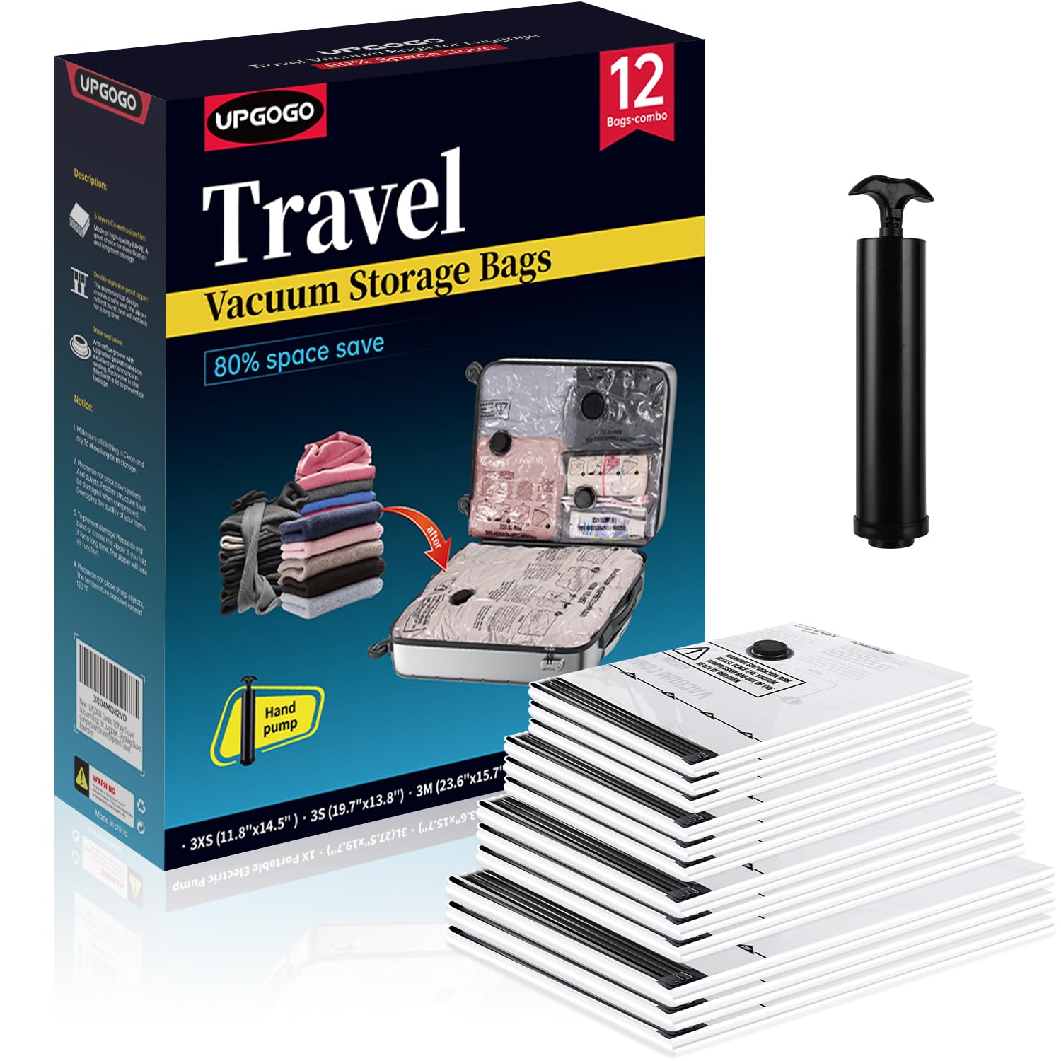 Amazon.com: UPGOGO Travel Vacuum Bags for Luggage with Hand Pump