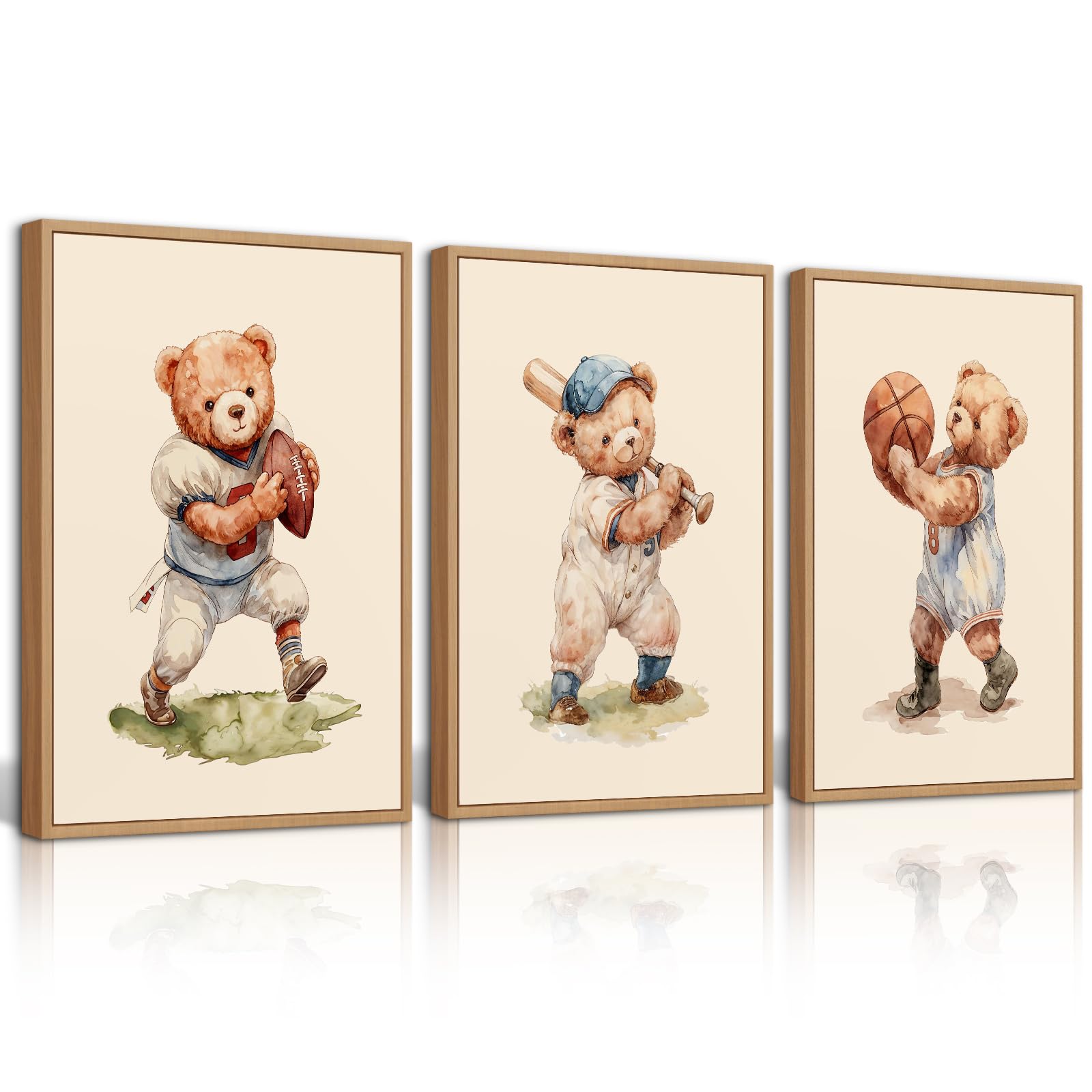 Lhoiplme Nursery Teddy Bear Wall Art Decor Boy Vintage Canvas Pictures Nursery Sports Prints Baby Boy Room Decor Kids Animal Poster Bear Artwork for
