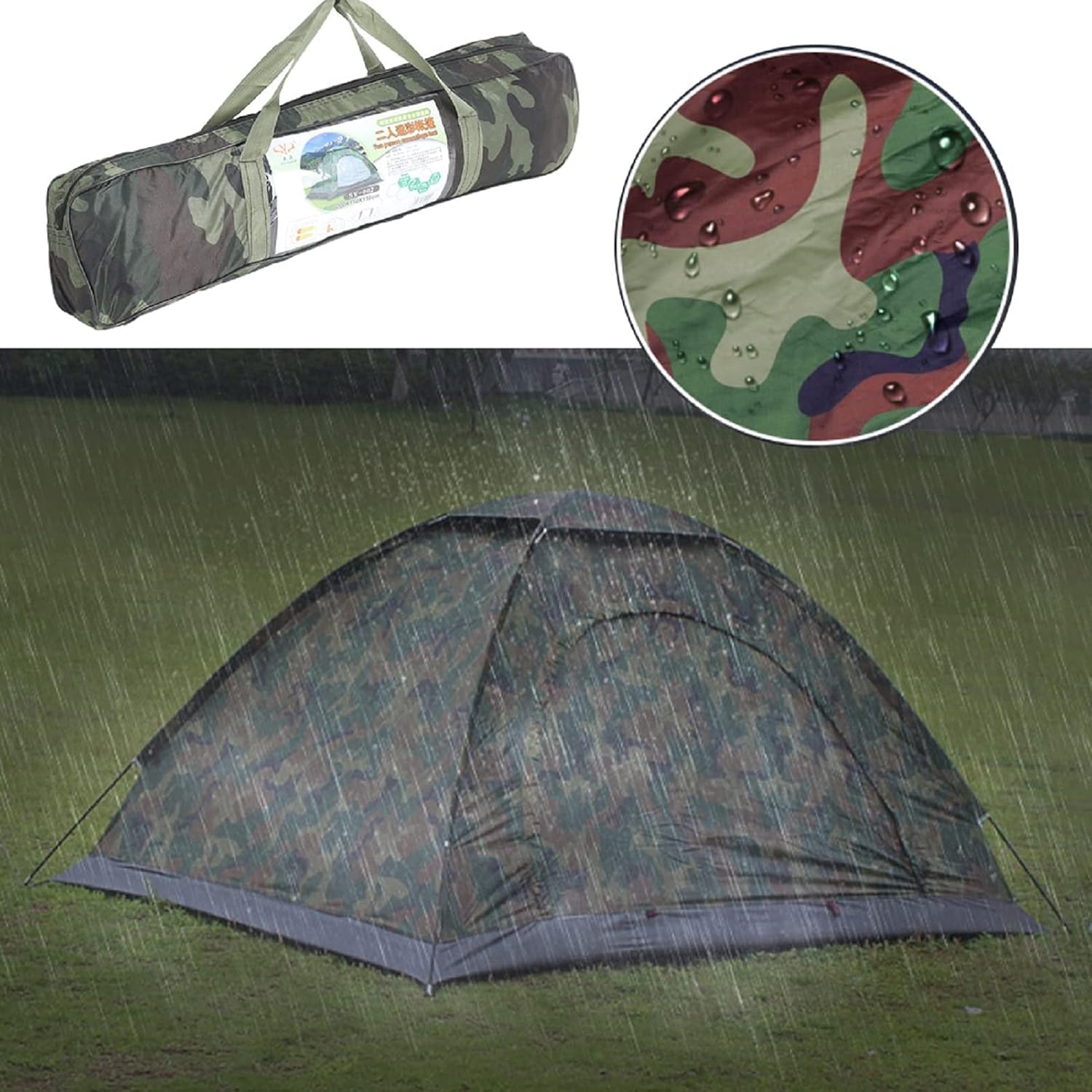 Wurfzelte Camping Kuppelzelt Wasserdichtes Camouflage Wanderzelt 2-3 Personen Campingzelt mit Tragetasche für Camping Reise Trekking 200x150x110cm