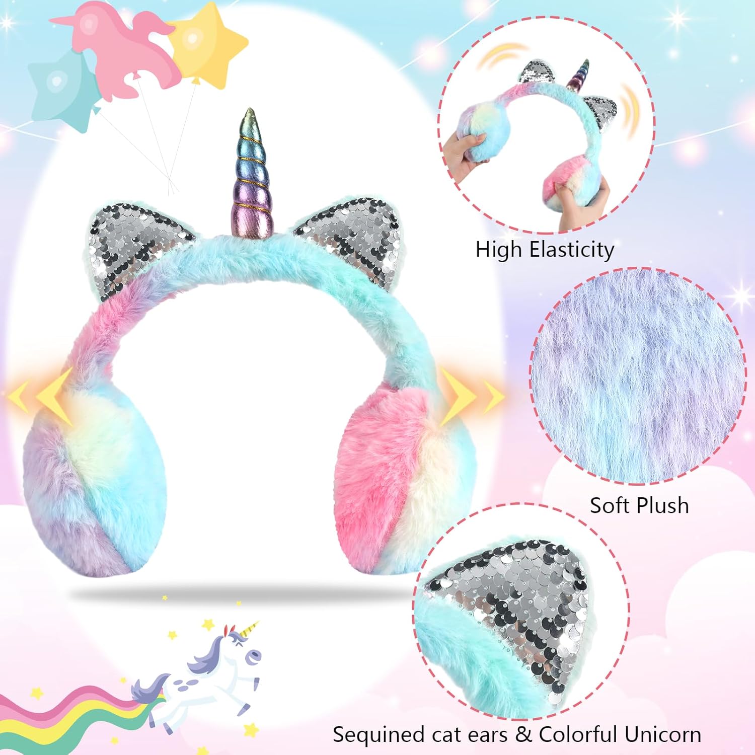 Ear Muffs for Kids Unicorn Earmuffs Winter Cute Ear Warmers Soft Plush Ear Covers for Cold Weather Women Kids Girls - Image 2