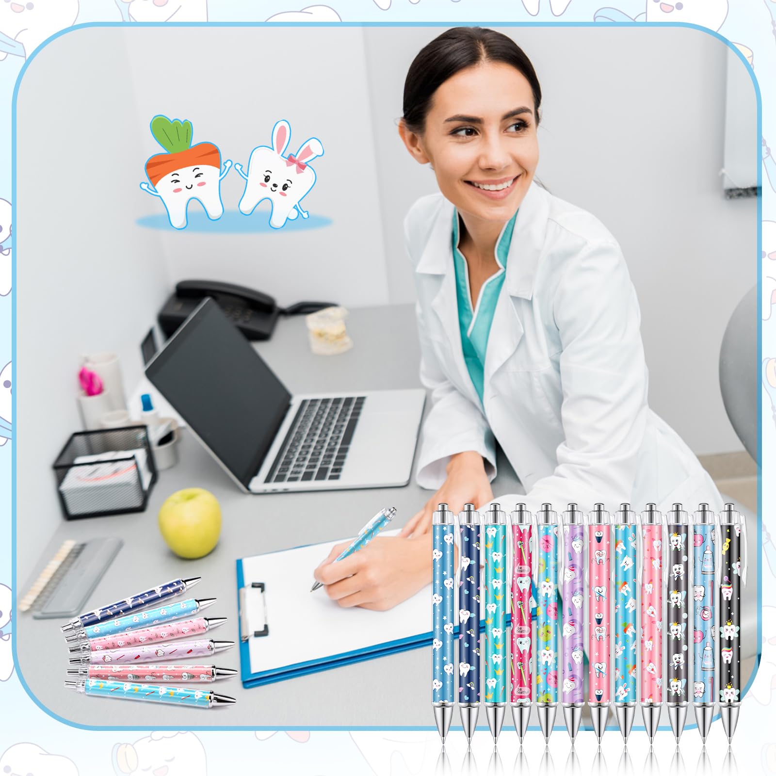 12 Pcs Teeth Ballpoint Pens Cute Teeth Themed Retractable Writing Pens Dentist Dental Assistant Gifts 1mm Black Ink — view 5