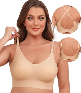 Seamless Wireless Bras for Women Padded Comfort Bralettes Low Back T-Shirt Bra Convertible Straps Everyday Bra