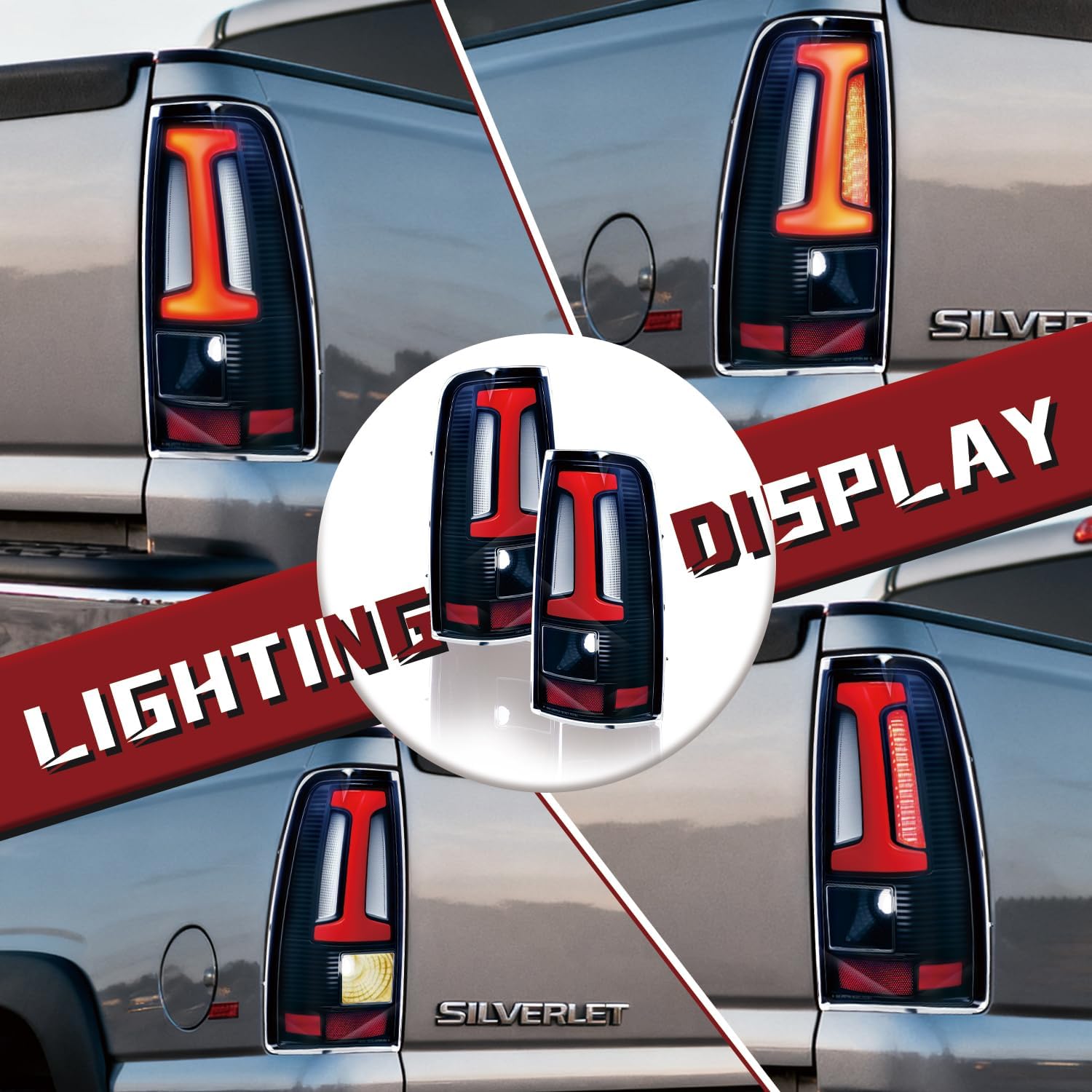 LED Tail Light Assembly Compatible with Chevy Silverado 1500 2500 HD 3500 HD 2003 2004 2005 2006, Upgrade LED Brake Rear Lamp Replacement, Black and Red Housing Clear Lens, Pair Set
