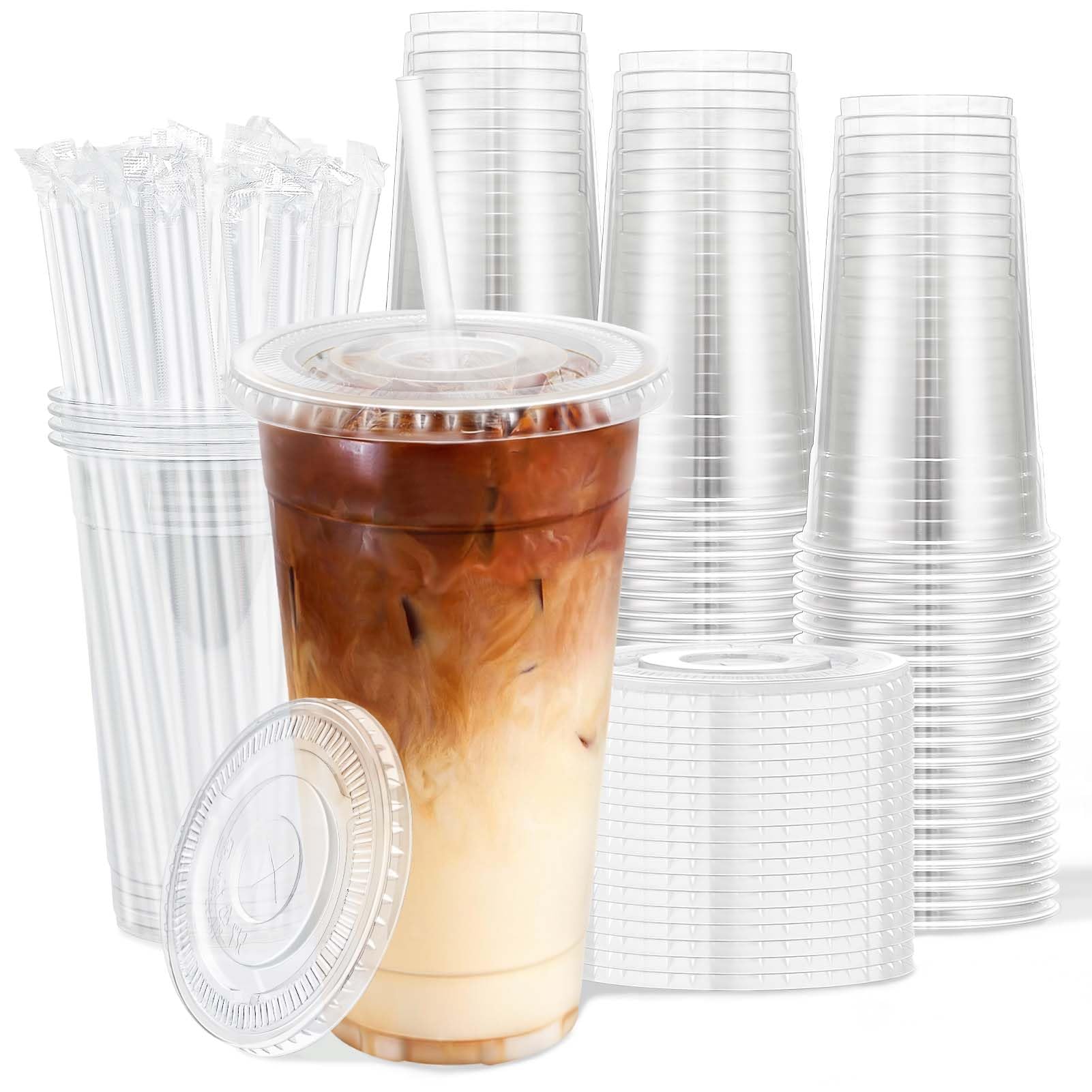 Clawsoff 100 Pack 20 oz Disposable Clear Plastic Cups with Lids and Straws — Amazon image 11