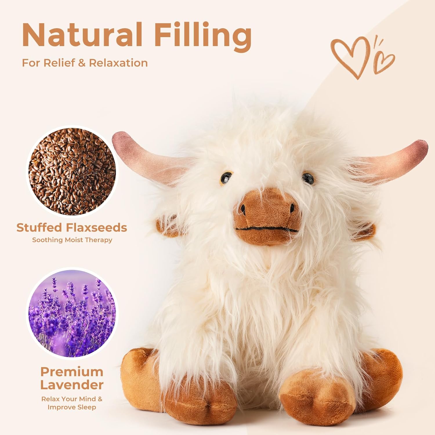 White Highland Cow Microwavable Weighted Stuffed Animals,Lavender Scented Heating Pad for Period Cramps&Pain&Warm,Heatable&Coolable Companion Plushies Toys Gifts for Kids Women