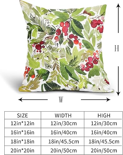 Miniatura 4 de Juego de 2 fundas de almohada de Navidad con acuarela de acebo de 16 x 16 pulgadas, con hojas verdes de temporada, bayas rojas, fundas de almohada