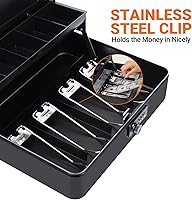 Vista 5 de Tera Caja de dinero grande con bandeja de dinero y cerradura de combinación 4 billetes 5 ranuras para monedas caja de dinero portátil de metal