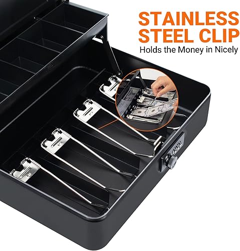 Miniatura 5 de Tera Caja de dinero grande con bandeja de dinero y cerradura de combinación 4 billetes 5 ranuras para monedas caja de dinero portátil de metal