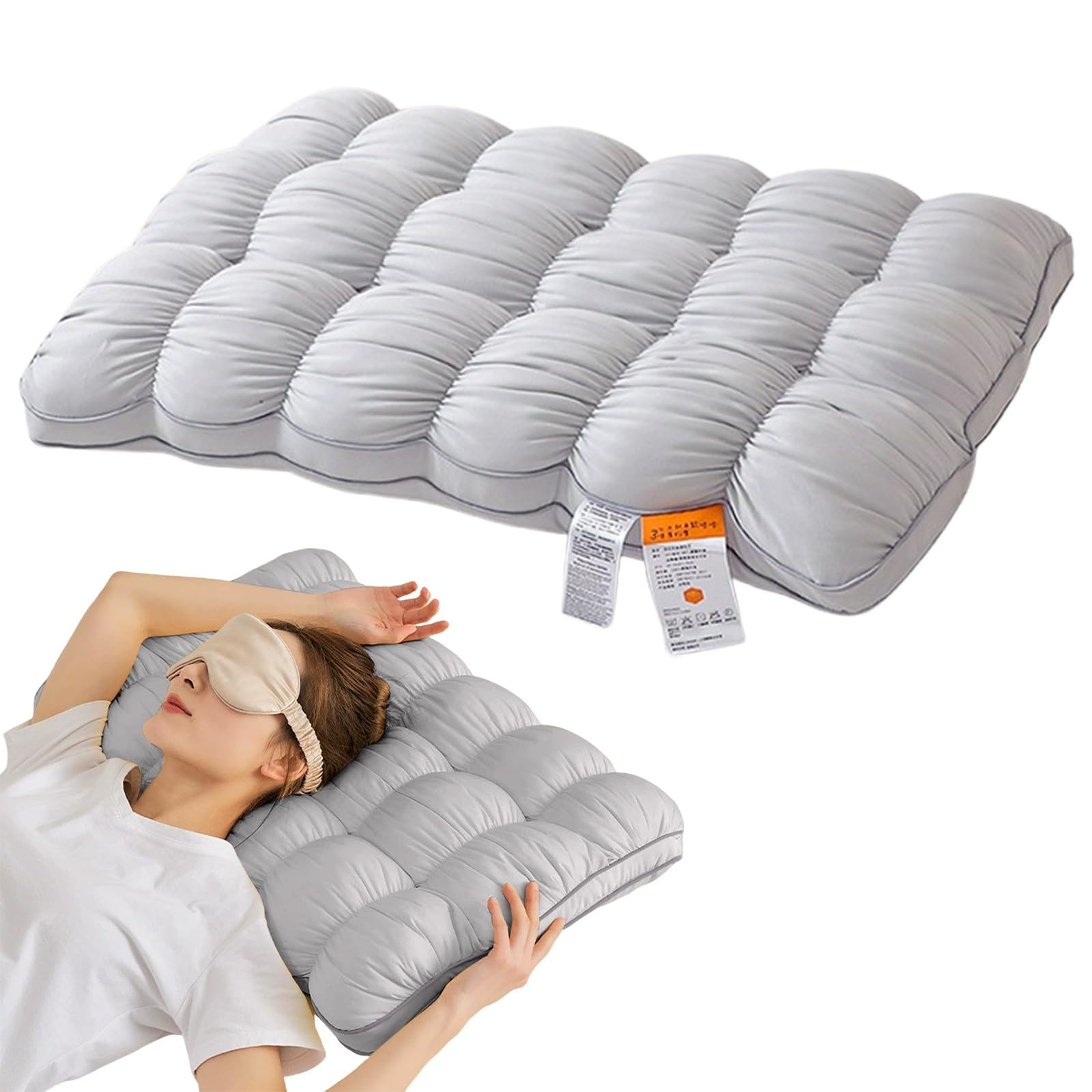 Mellow Puff Pillow, Cooling Marshmallow Cloud Pillow for Adults, Soft Support Bed Pillow for Side & Back Sleepers, Lightweight Breathable for Bedroom, Sofa, and Travel