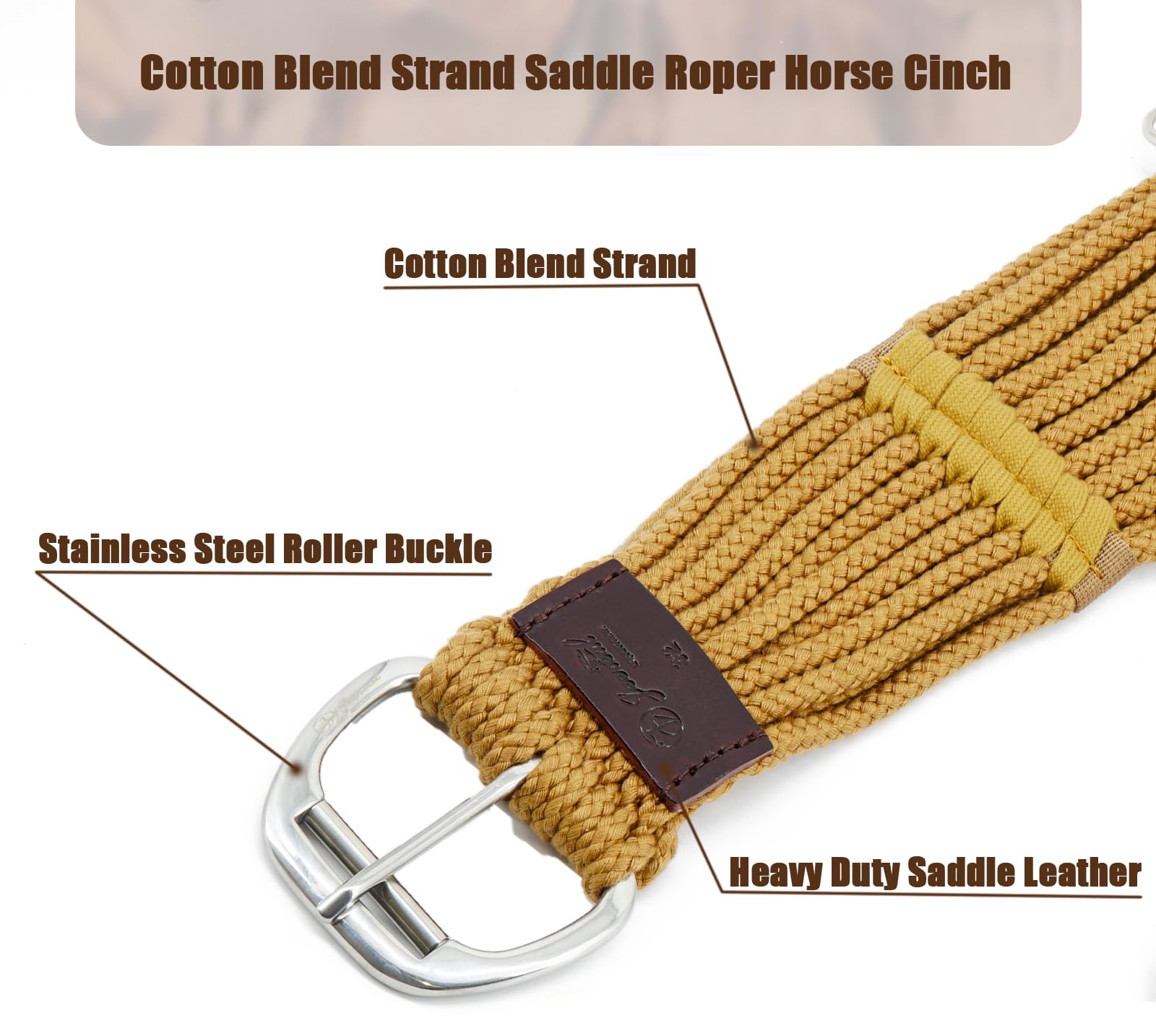 Jeereal Western Cinch Equine Girth, Acrylic Cotton Blend Strand Saddle Roper Horse Cinch,Stain Resistant, Easy to Clean and Soft Texture Western Horse Riding Supplies (Straight, 32