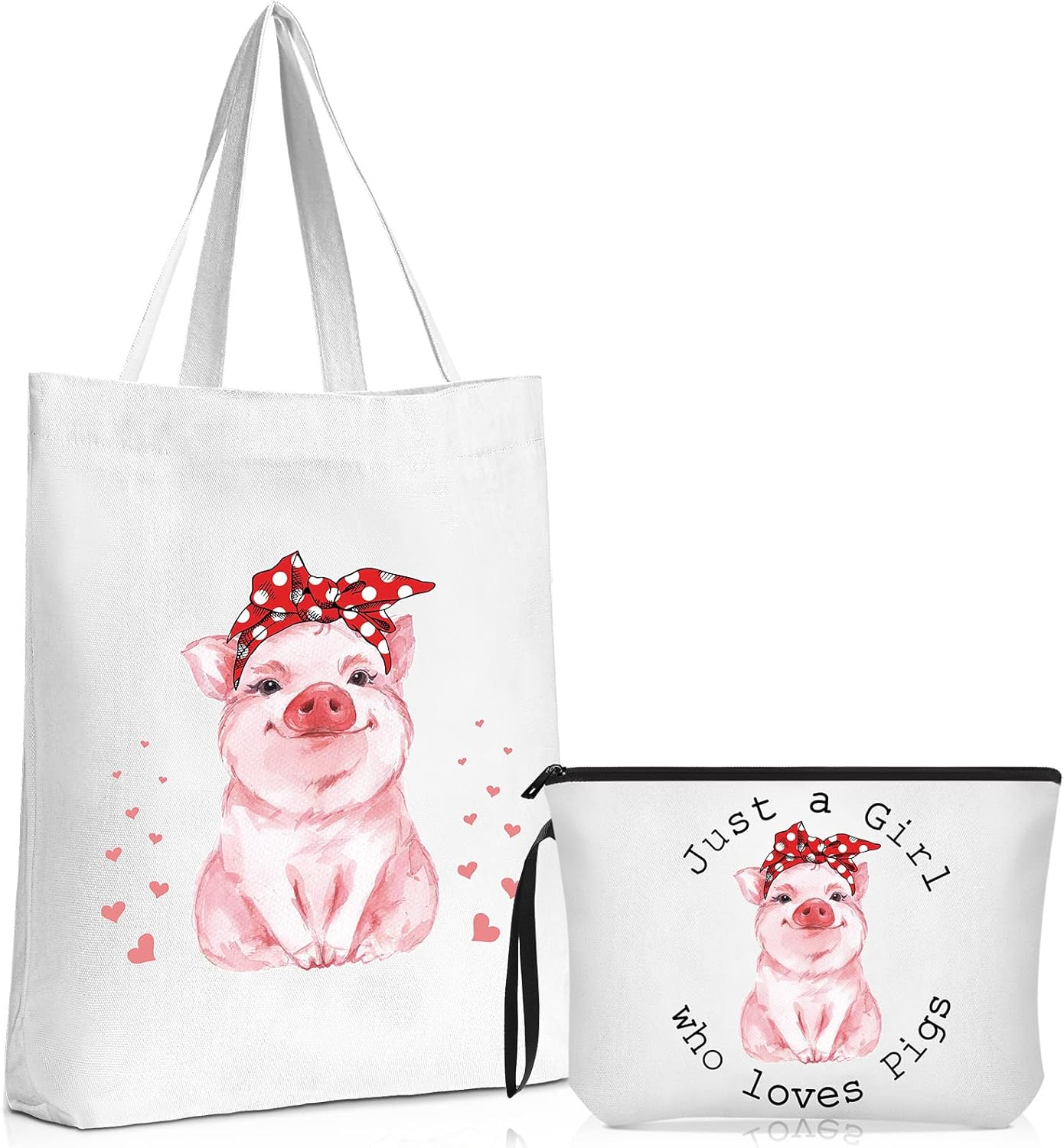 Sieral 2 Pcs Animal Lover Bag Graduation Gift for Women Travel Canvas Tote Portable Zipper Pouch Canvas Reusable Grocery Tote