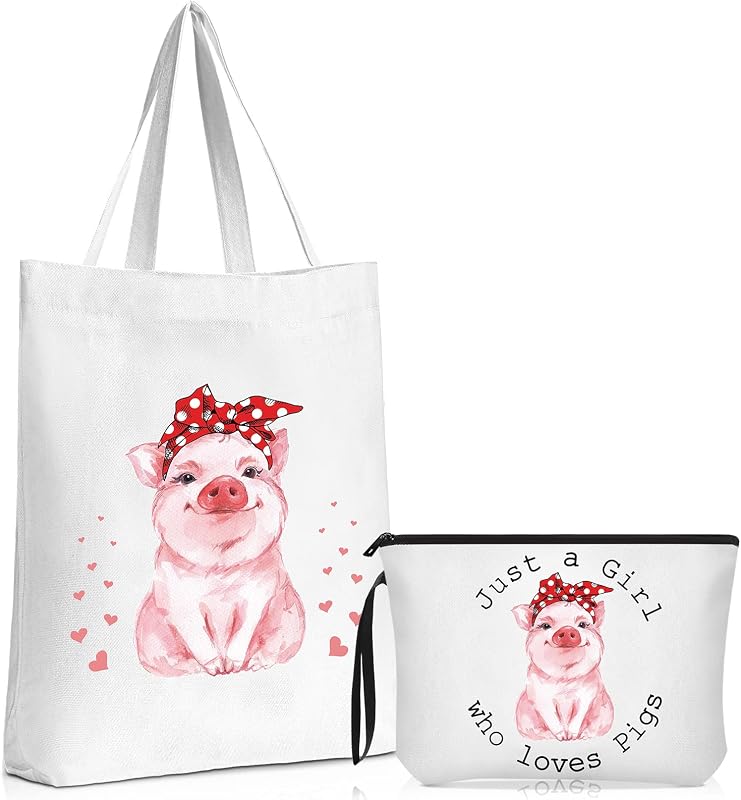 Sieral Conjunto com 2 bolsas de lona com estampa de porco