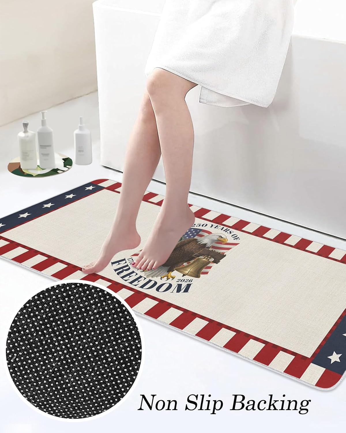 250 Years of Freedom Kitchen Mats Set of 2 Independence Day Bald Eagle Star Stripe Non Slip Mat Washable Floor Rug for Kitchen Sink Floor Laundry, 19.7"x31.5"+19.7"x47.2"