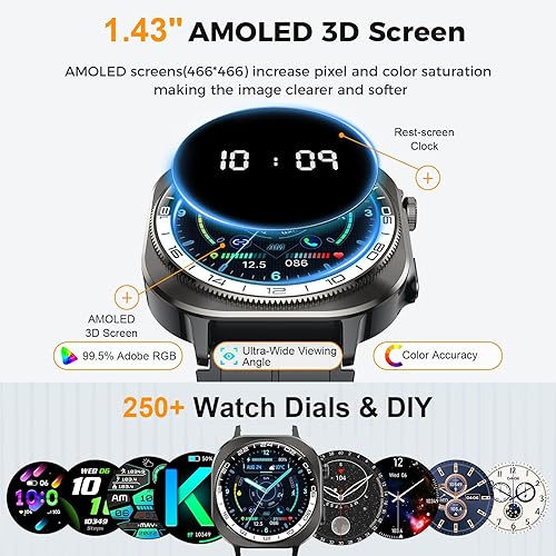 Miniatura 2 de Smart Watch, 2025 AMOLED 3D 1.43" Smartwatch for Men Women (AnswerMake Call), 60 DaysFlashlight130+ Sports, Heart RateSleep Monitor, IP68 Waterproof