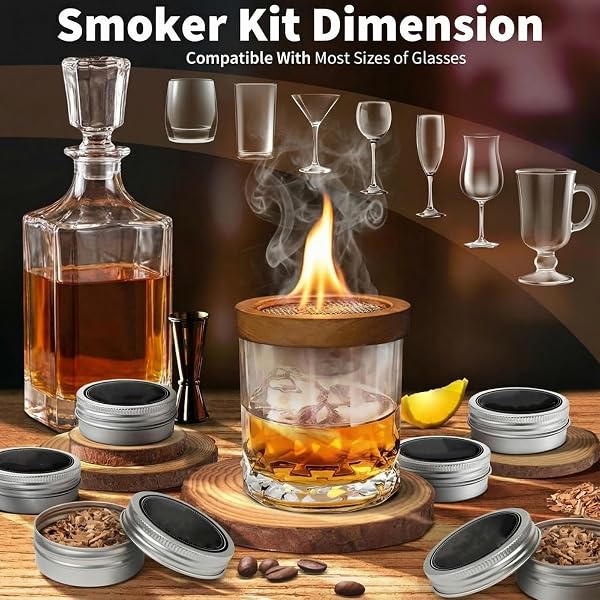 Kit Ahumador para Whisky - Set con 8 Aromas de Madera y Piedras para Whisky - Accesorios Bar para Cócteles y Regalo Hombre Padre y Novio - 2
