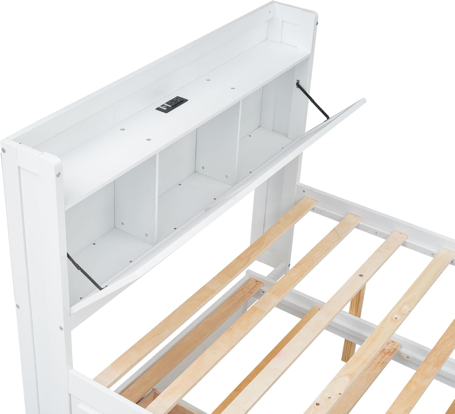 Harper & Bright Designs Full Bed with Twin Size Trundle and Drawers, Wood Extendable Bed Frame with Bookcase Headboard and Outlets (White)