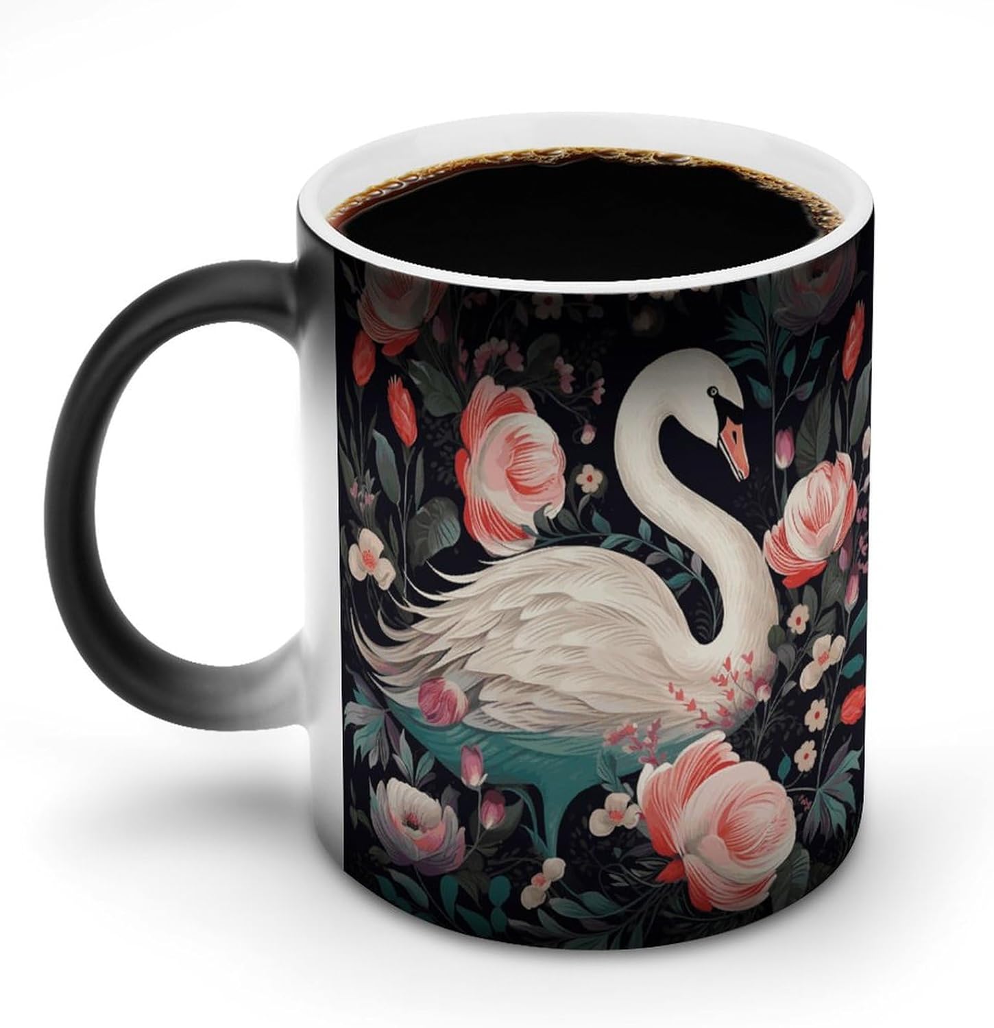 Color Changing Mug Floral Swan Printed Ceramic Coffee Mug Heat Changing Sensitive Mug Magic Heat Changing Coffee Mug Novelty Coffee Mugs