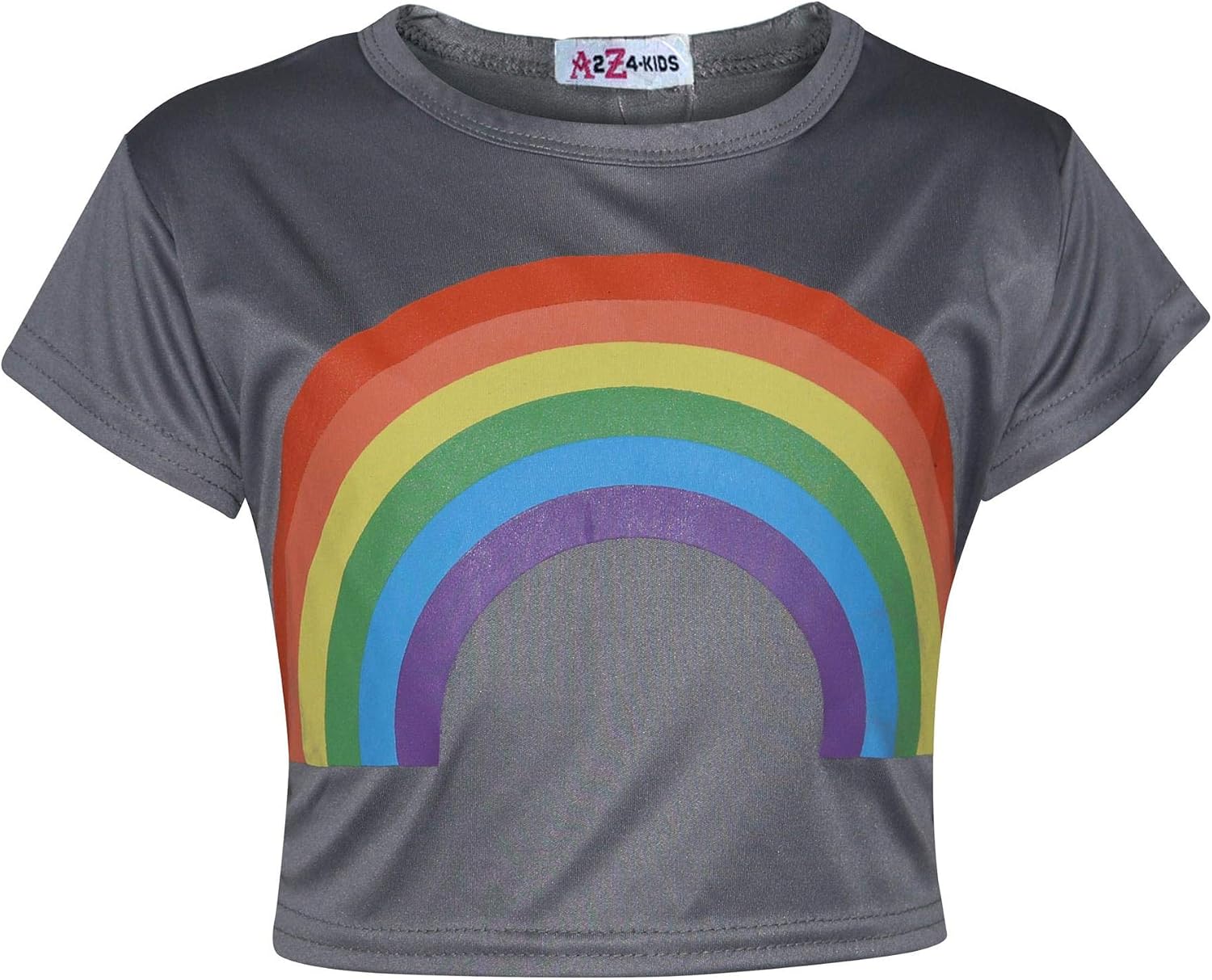Kids Girls Crop Top & Skirt Rainbow Steel Grey Fashion Belly Shirt & Skirt Sets