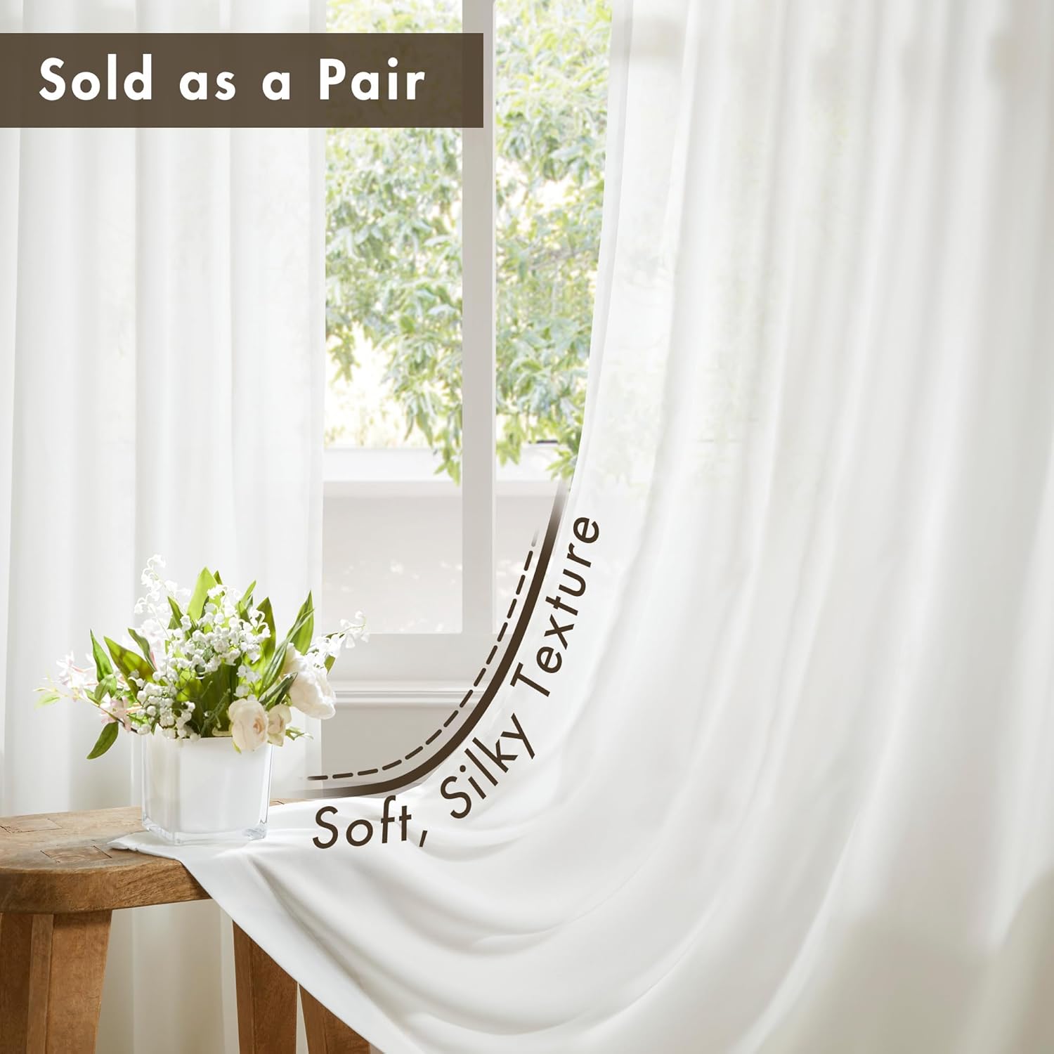 Madison Park Non-See-Through Privacy White Curtains 2 Panels, Light-Filtering Window Curtain with Back Tabs for Bedroom & Living Room, Lexus, 52" x 120"