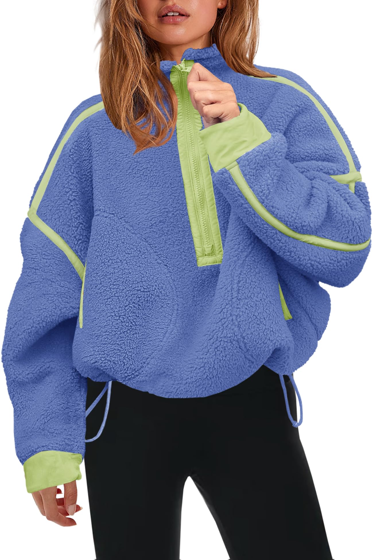 Panadila Womens Half Zip Sherpa Fleece Pullover Soft Oversized Sweatshirt with Pockets Warm Fuzzy Sweater