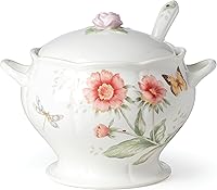 Lenox Butterfly Meadow 2-Piece Porcelain Tureen & Ladle Set - Elegant Floral Soup Server, Dishwasher & Microwave Safe